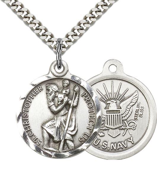 STERLING SILVER ST CHRISTOPHER PENDANT ON A CHAIN - 7/8" x 3/4"
